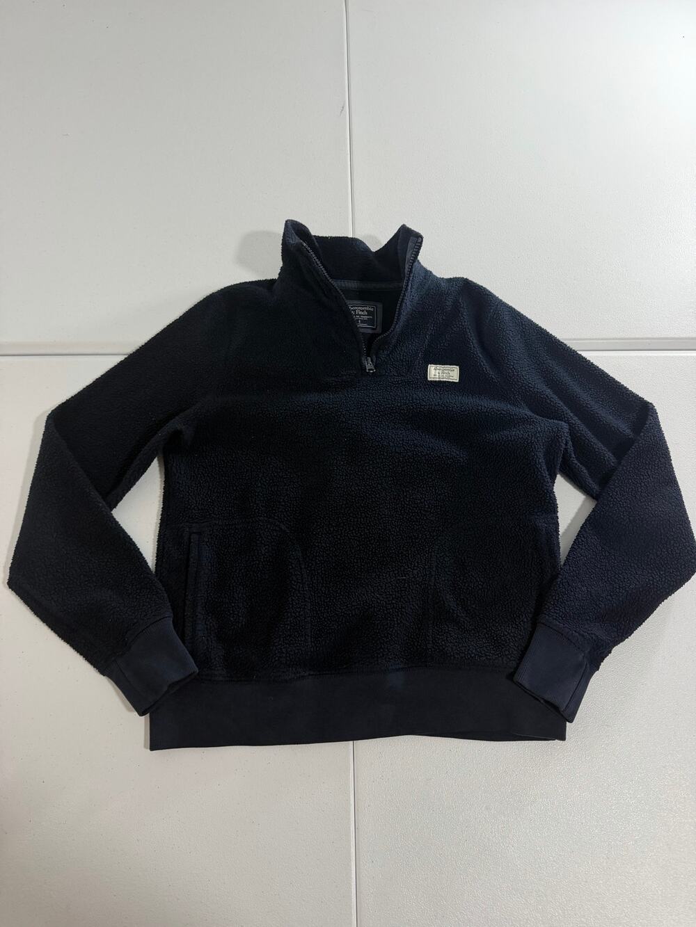 Abercrombie & Fitch Sherpa Fleece 1/4 Zip Pullover Womens Small Navy Blue Teddy